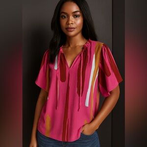 Nine West Arty Stripe Blouse 0X Retro Revival Y2K Chic Career